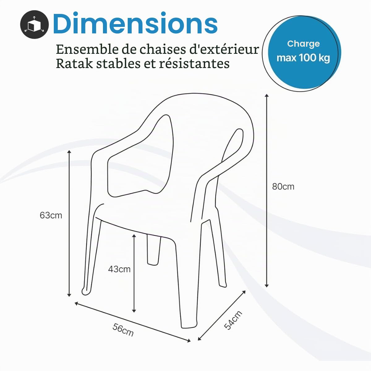 Tomaino - Lot de 6 chaises de jardin empilables, effet rotin, chaises d'extérieur en plastique - 6 pièces (blanc)