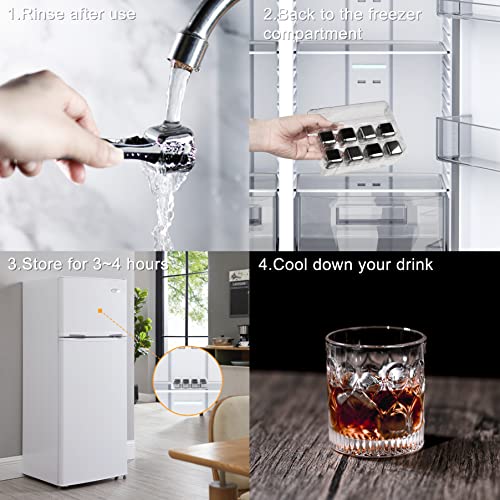 Reidea Whiskey Stones, 8 Reusable Ice Cubes, Stainless Steel Chilling Stones With Tongs, Food Safe Chilling Rocks, Speed Frozen, Gifts For Cocktail/Whiskey Lovers #TOP6