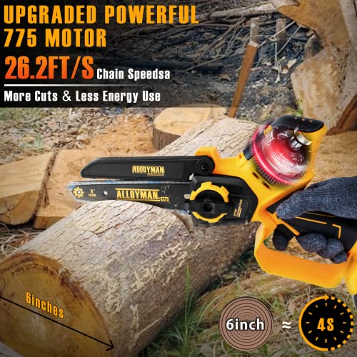 Mini Chainsaw 6-Inch Cordless, 26.2Ft/S Chain Speed, 775 Powerful Motor Mini Chain Saws, Tool Free Bar ​And Chain Adjustments, Handheld Small Chainsaw For Wood Cutting Tree Trimming #TOP2
