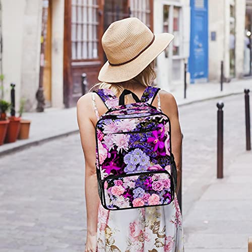 Sac à dos ordinateur portable avec imprimé floral rose protégeant contre les chocs