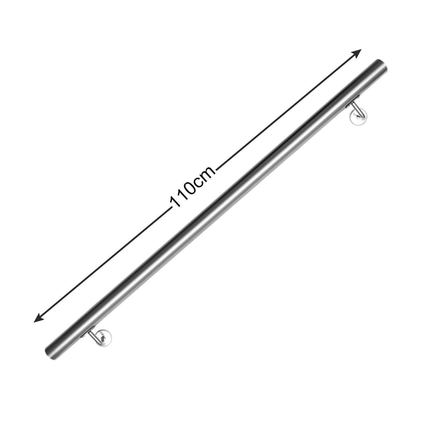 Lospitch - Corrimano, ringhiera per scale, in acciaio inox, a parete, per interni ed esterni, con staffa a parete e cappucci di chiusura per estremità, 110 cm