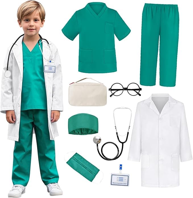 Miltrs Doctor Costume For Kids With Real Stethoscope Kids Scrubs Halloween Costumes For Girls Boys Doctor Dress Up 9 Pcs
