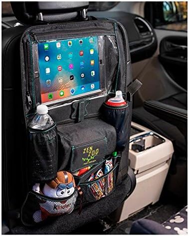 Backseat Car to Stroller Organizer by ZenZoo | Babies Kids Moms Toddlers Teens | Tablet View | 2 Bottle Cup Holders | Fresh Wipes Dispenser | Stretch Pockets for Activities Diapers Snacks Toys | Gift