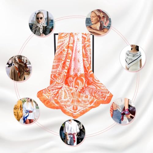 35” Satin Large Square Head Scarves Silky Like for Women Neck Scarf Hair Sleeping Silky Paisley Scarves4