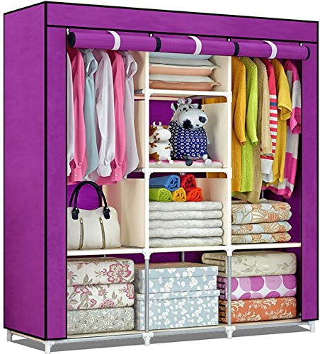 Image of Fancy & Portable Collapsible Clothes Closet - Purple | Durable & Sturdy Multipurpose Wardrobe Organizer for Home & Bedroom | DIY Almirah with Modern Design | Aluminium - 175 x 45 Cm