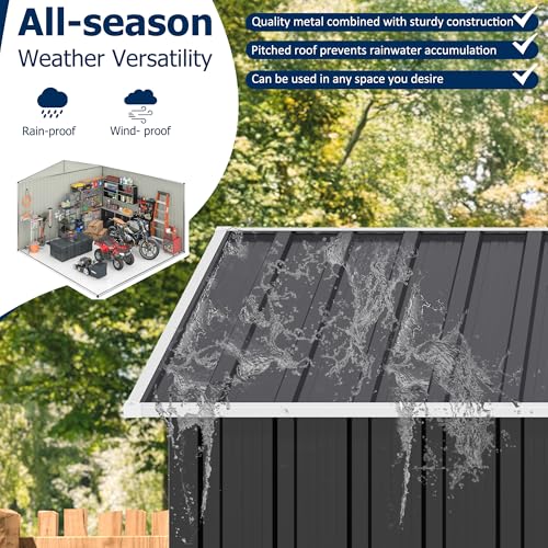 Image of AirWire 10x10 FT Storage Shed, Garden Shed with Updated Frame Structure and Lockable Doors, Metal Tool Sheds for Backyard Garden Patio Lawn, Grey