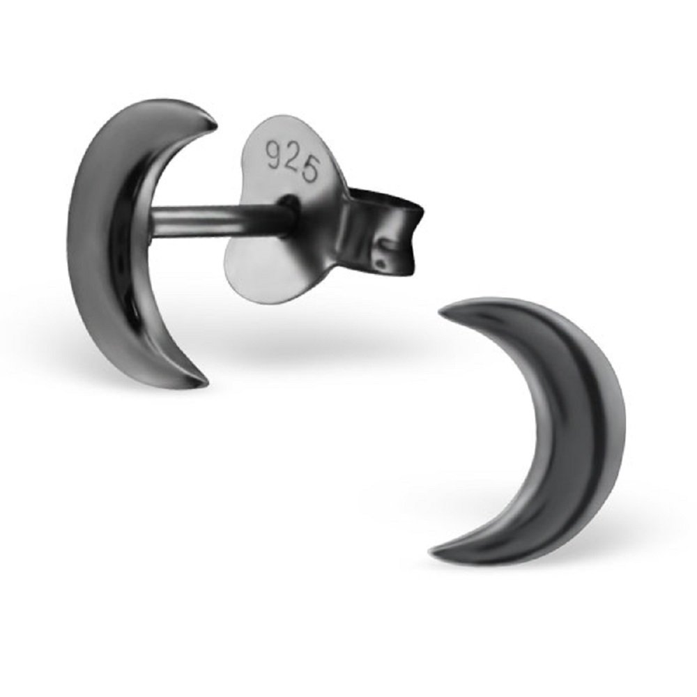 The Rose & Silver CompanyWomen 925 Sterling Silver Ruthenium Plated Moon Stud Earrings