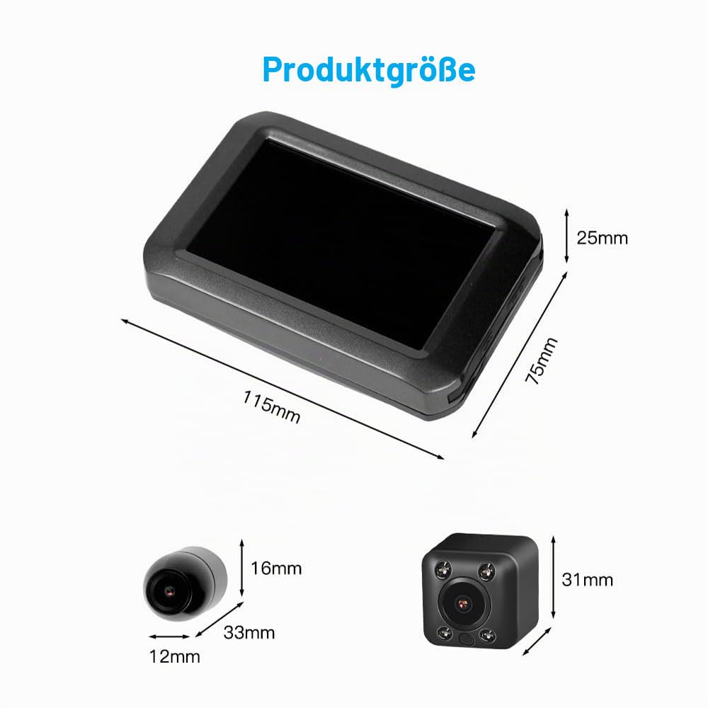 VSYSTO Fahrrad Rückfahrkamera, Lenker Fahrrad Spiegel 4'' Bildschirm WiFi HD 1080P Front und Heck und Selfie Kamera DVR mit Reifendrucksensoren GPS Telefon Assistant Mode Temperatursensor(Schwarz-F3K)