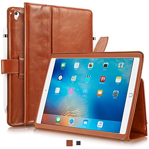 KAVAJ iPad Case 2018/2017 Leather Cover London for Apple iPad 6th & 5th Gen. Cognac Genuine Cowhide Leather with Pencil Holder Built-in Stand Auto Wake/Sleep Function Slim Fit Smart Folio iPad 9 7