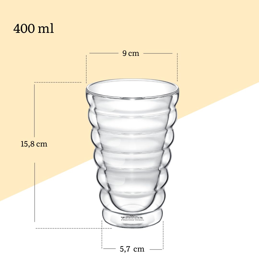Wilmax - Thermogläser Bubble - 400 ml - 6er-Set - Doppelwandige Gläser für Wasser, Tee, Kaffee - Teegläser & Kaffeegläser - Gläser für Heiß- und Kaltgetränke - Wassergläser - Spülmaschinenfest