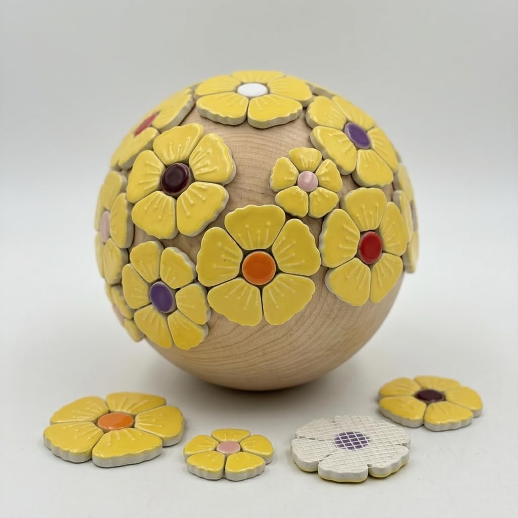 Ceramic Flower Mosaic Tiles, 1.1 lbs Mesh-Backed Iridescent Craft Pieces, Iridescent Mixed Color