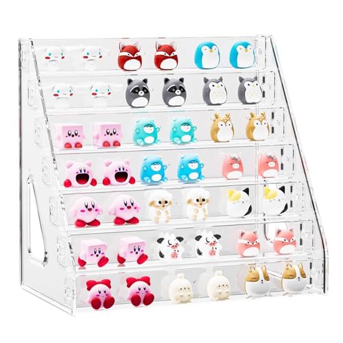 Himilucky 7 Tier Acrylic Display Stand Organiser with Fences Perfume Stand Organiser Clear Display Shelf for Home Office Retail for Funko Figures Toys Cupcake Food Cologne Cosmetics Storage