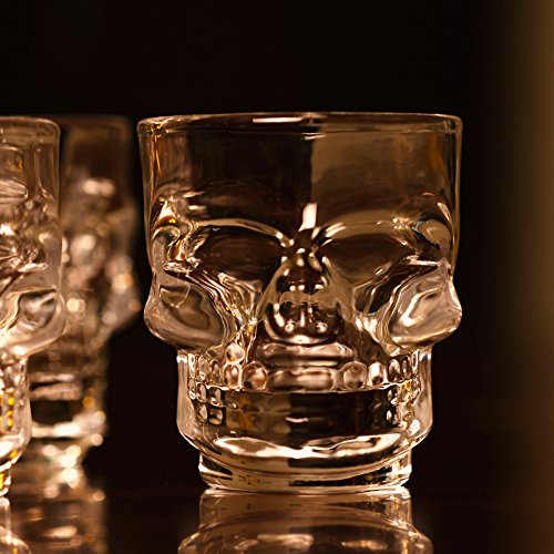 Circleware Skull Face Heavy Base Whiskey Shot Glasses, Set Of 6 Party Home Entertainment Dining Beverage Drinking Glassware For Brandy, Liquor, Bar Decor, Jello Cups, 1.7 Oz, Fun Shooters, 1.75 Oz, #TOP4