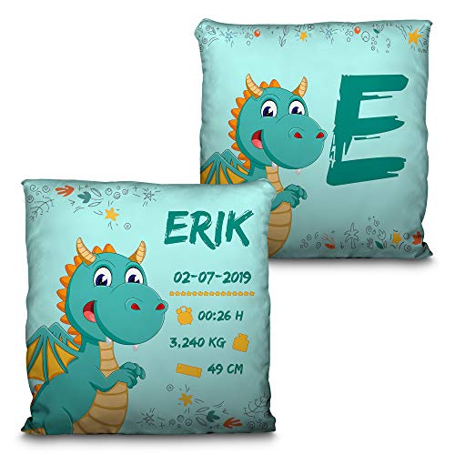 LolaPix Coussin Dragon Bebe Personnalisée. Données de Naissance Nom/Date. Cadeau Unique, Original et Exclusif. Différentes Tailles à Choisir. Remplissage...