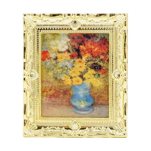 Durlo Peinture miniature à l'échelle 1/12 avec cadre photo, accessoires pour maison de poupée, décoration de salon, chambre à coucher, artisanat en résine