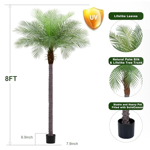 Image of 8ft Artificial Phoenix Palm Tree, Faux Coconut Silk Tropical Fake Palm Plant for Indoor Outdoor Home Office Patio Bathroom Pool Coastal Decor(Set of 2)