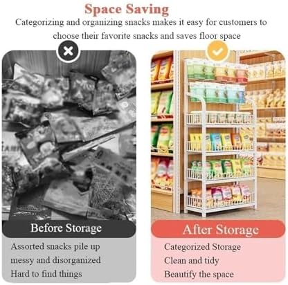 Store Display Rack Wall Mounted Storage Rack Supermarket Convenience Store,5-Tier Retail Display Rack, Supermarket Vegetable & Snack Organizer, Metal Shelf for Chewing Gum, Chocolate & Drink