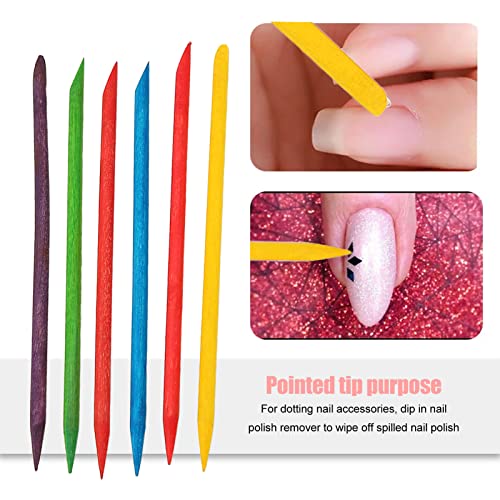 500 palitos laranja para unhas, coloridos e descartáveis de madeira dupla face para empurrar cutícul