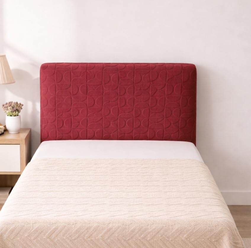 Image of HOMETHREADS Stretchable Lycra /Velvet Headboard Cover | Soft, Dust-Proof & Wrinkle-Resistant Bed Back Protector | Fits Leather, Wooden & Fabric Bedsides | for 3ft to 3.5ft Beds (Maroon, 90x65Cm)
