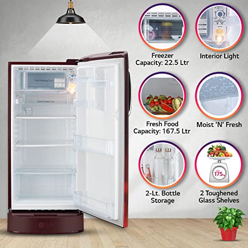 Image of LG 190 L 5 Star Smart Inverter Direct-Cool Single Door Refrigerator Appliance (GL-D201ASCZ, Scarlet Charm, With Base stand with Drawer & Fast Ice Making, 2022 Model)