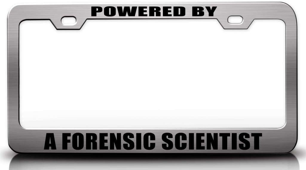 Powered by A Forensic Scientist Career Metal Car SUV Truck License Plate Frame Ch m98