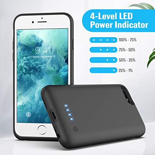 Ekrist Battery Case For Iphone 6/6S/7/8, [Upgraded 6000Mah] Portable Ultra-Slim Protective Charging Case, Extended Rechargeable Smart Battery Pack, Backup Charger Case Power Bank Cover (Black) #TOP1