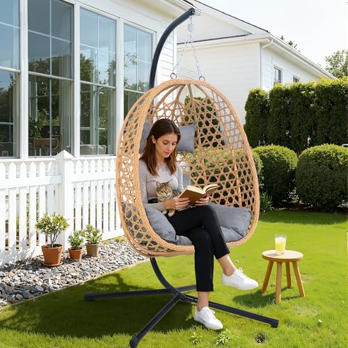 EortheX Hanging Egg Chair with Cushions – Comfortable Rattan Swing