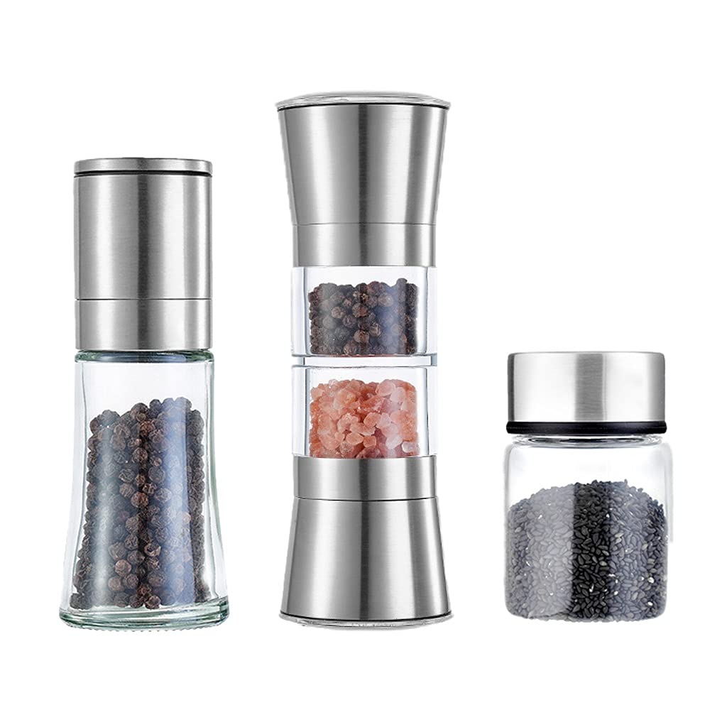 Macina Sale e Pepe Macina Sale e Pepe Set Ricaricabile da 3, per Sale Marino, Pepe Nero o spezie Set macina Sale e Pepe Macina spezie Sale,