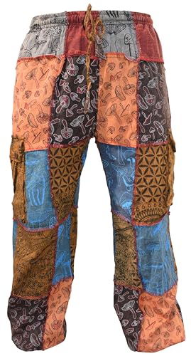 Gheri Men's Patchwork Mushroom Print Cotton Casual Loose Fit Harem Wide Leg Hippy Pants2