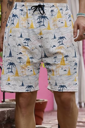 Image of Zilcon Men's Casual Shorts Printed Fabric Drawstring Summer Beach Shorts