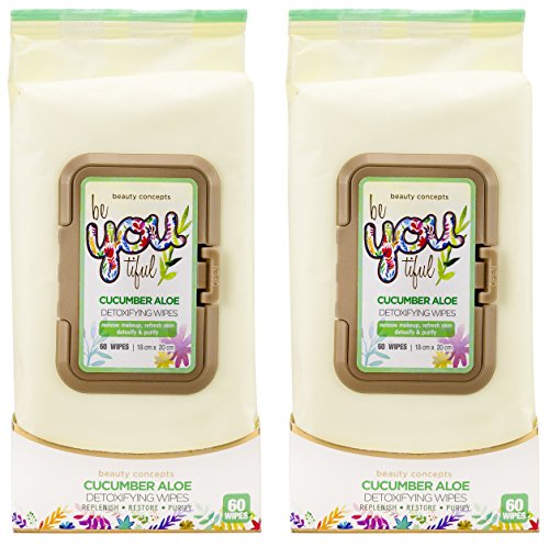 Beauty Concepts - 2 Pack (60 Count Each) Cucumber Aloe Facial Cleansing Wipes
