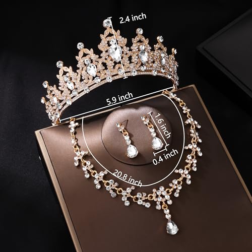 Aimilcall Gold Tiaras Crown And Jewelry Sets for women,Tiaras Earrings and Necklace for Wedding, Birthday,Rhinestone Crystal Bridal Jewelry Sets for Costume Birthday Party Prom (Gold White) by Aimilcall - Used condition - Image 6