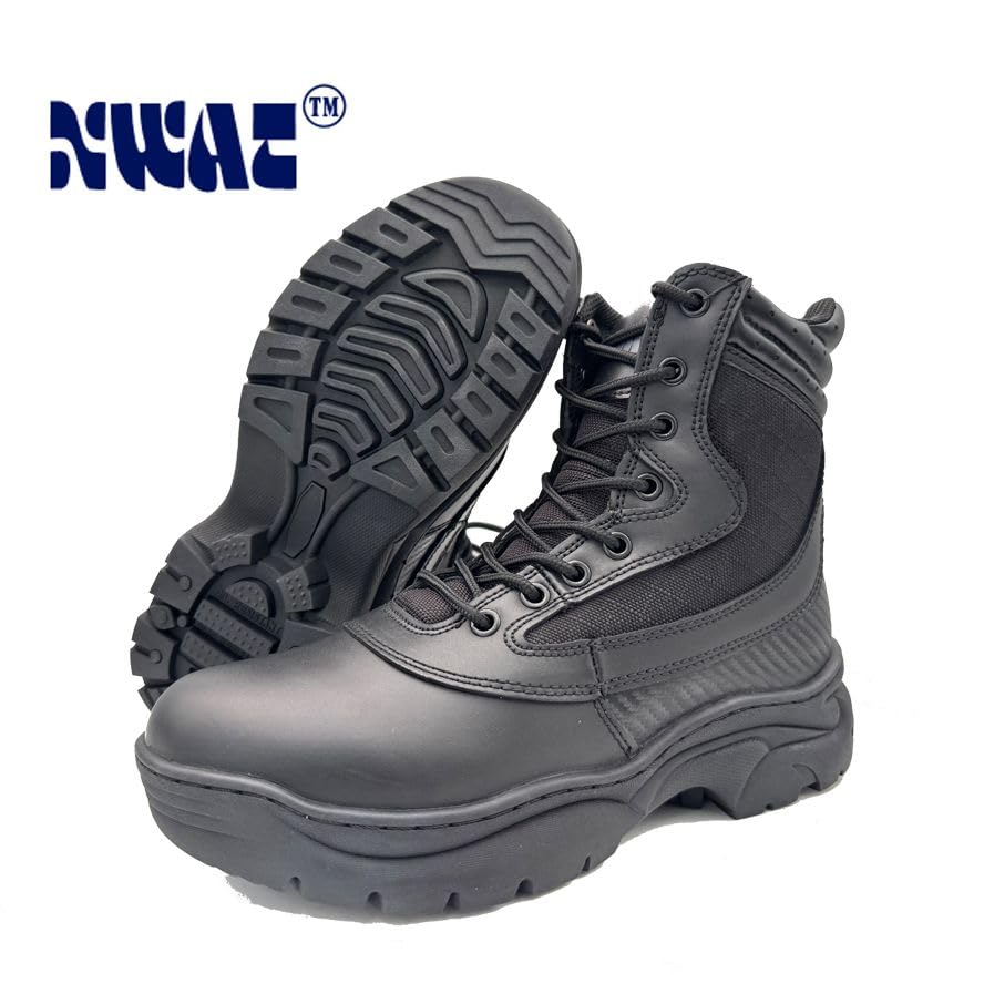 Image of INTAN Mens Military Tactical Work Boots Side Zipper Leather Motorcycle Combat shoes.
