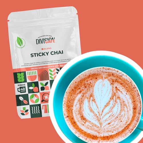 División Cafe Sticky Chai, Rooibos con Especias, 200g, Hebras, Sin Cafeína, Endulzado con Sirope de Dátiles