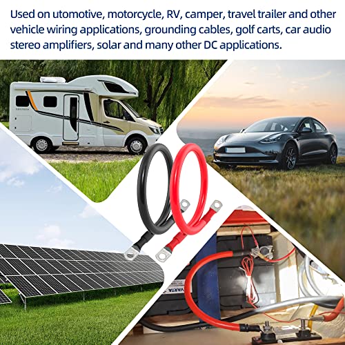 1/0 Awg Gauge Battery Cable 0 Gauge Power Inverter Cables With 3/8 Inch Lugs For Solar Marine Rv Car Truck Tractor Motorcycle (1Ft, 1 Red+1 Black Cable) #TOP4