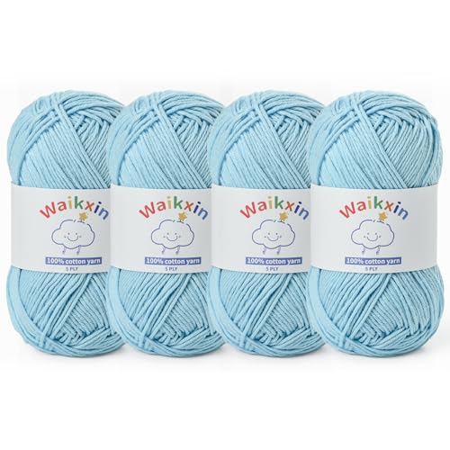 Image of Cotton Yarn for Crocheting - 524.9yds / 7.05oz Baby Yarn for Crocheting Soft - 100% Milk Cotton Yarn 5 Ply Crochet Amigurumi Yarn for Crafts&Puzzle /Socks /Hats(4 Azure)