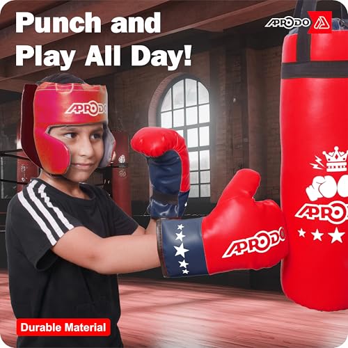 Image of Aprodo Kids Boxing Kit Set Pack of 4 | Punching Bag for Karate & Martial Arts | Bounce-Back Training Bag for Boys & Girls (Ages 3-8) | Energy Release & Skill Building for Future Champs (Red Black)