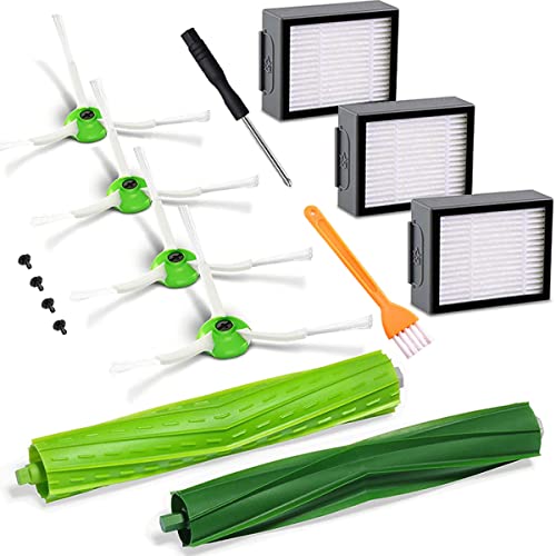 Kit de Recambios para iRobot Roomba E&I Series, Accesorios Piezas para iRobot Roomba E5 E6 i7 i7+ i3 i3+ i4 i4+ i6 i6+ i8 i8+ Aspiradora, 1 par de Cepillo de Goma, 3 HEPA Filtro, 4 Cepillo Lateral