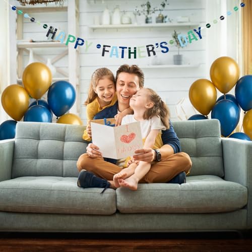 Image of Happy Father's Day Glitter Black Beer Bunting Banner for Dad Father's Party Decorations Backdrop Garland for Father's Day (BLK Blue Green)