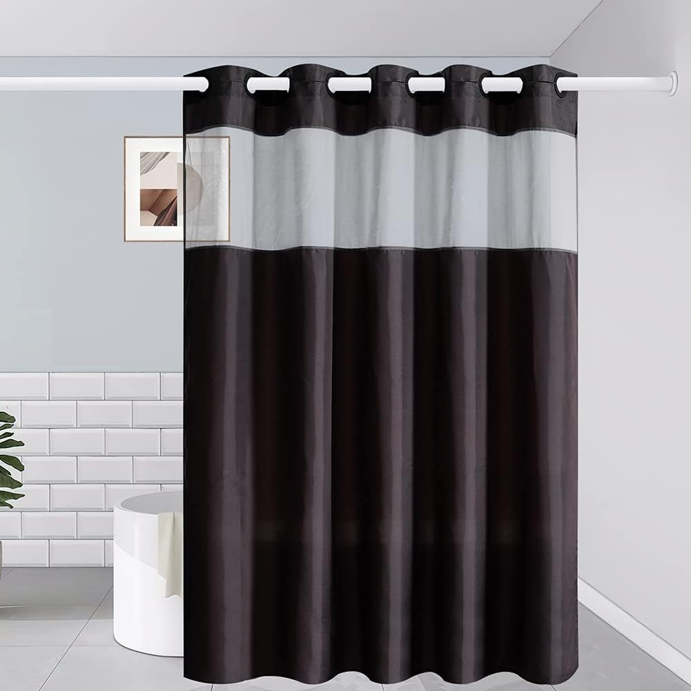 Size 72x84 Color Dark Grey Furlinic Extra Long No Hook Shower Curtain 84 Length,Polyester Fabric Washable Shower Curtains for Bathroom with See Through Window,Modern Hotel Grade Waterproof Bath Curtains 72x84 Inch