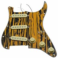 The pickguard fits Mexican/American Standard Fender Strats, not other types of strats. (Please verify the pickguard dimensions when you order the item). 250K mini pots and 5 way switch; Two tone pots come with 0.022uf caps; Flat pole (Non-Staggered) ...