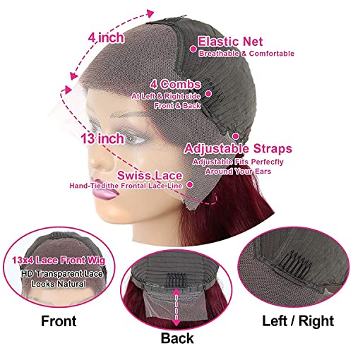 Miear 99J Burgundy Lace Front Wigs Human Hair 13X4 Hd Transparent Straight Lace Frontal Wig 22 Inch, Brazilian Remy Human Hair Wig For Black Women 180% Density Glueless Wig Pre Plucked With Baby Hair #TOP3