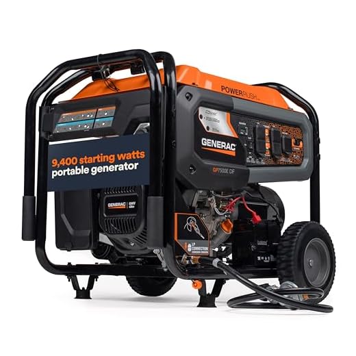 Generac 8011 GP7500E 7,500-Watt Dual-Fuel Compatible Portable Generator - Gas and Propane - COsense Technology with Electric Start - Powerrush Advanced Technology - Reliable Power Solution