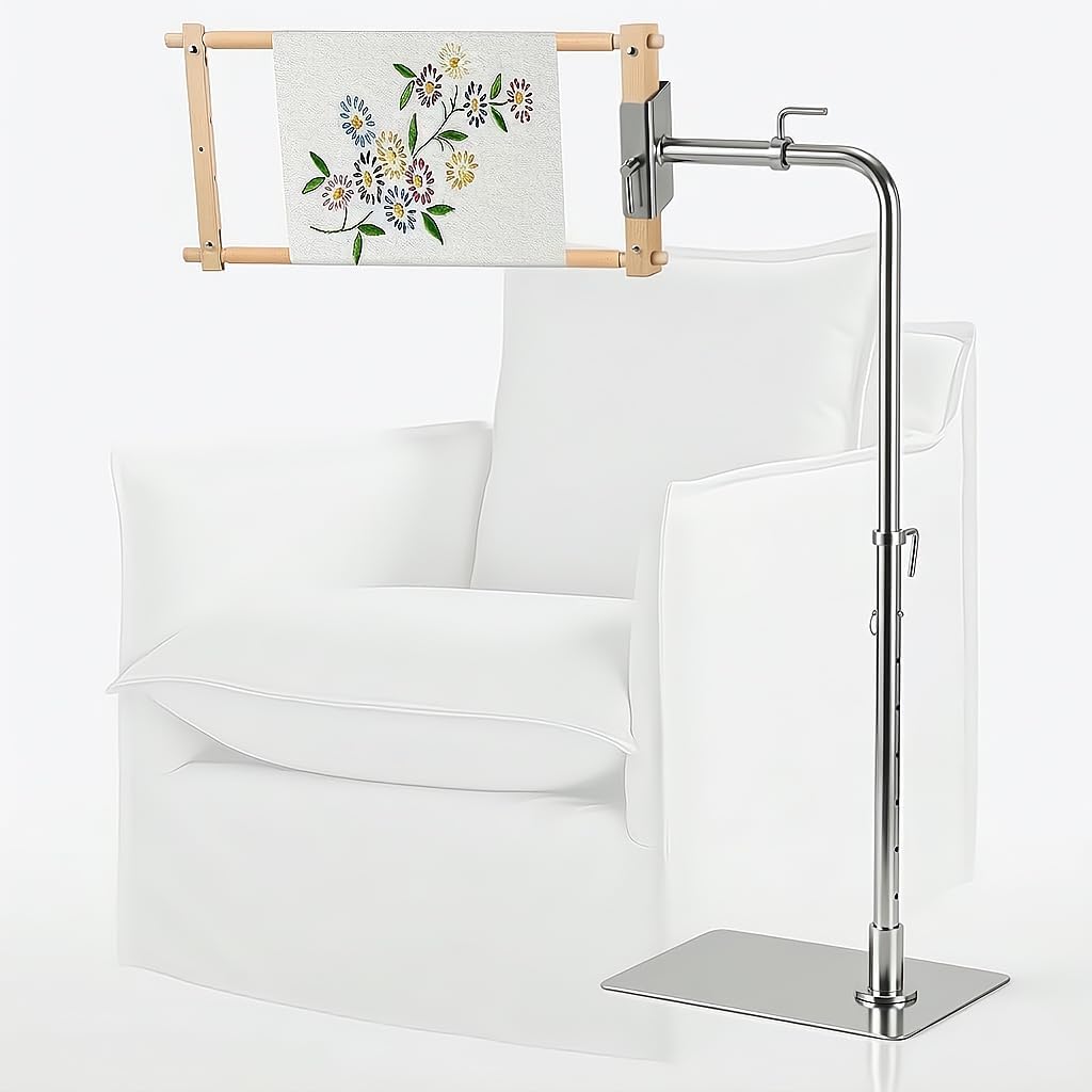 MARGAR Workstand with Side Clamp, for Lowery Stand, Adjustable Cross Stitch Floor Stand, Rotating Needlepoint Stand, Fits Q-Snap Frames, and Scroll Rods up to 20" Wide, Heavy Duty Metal Construction