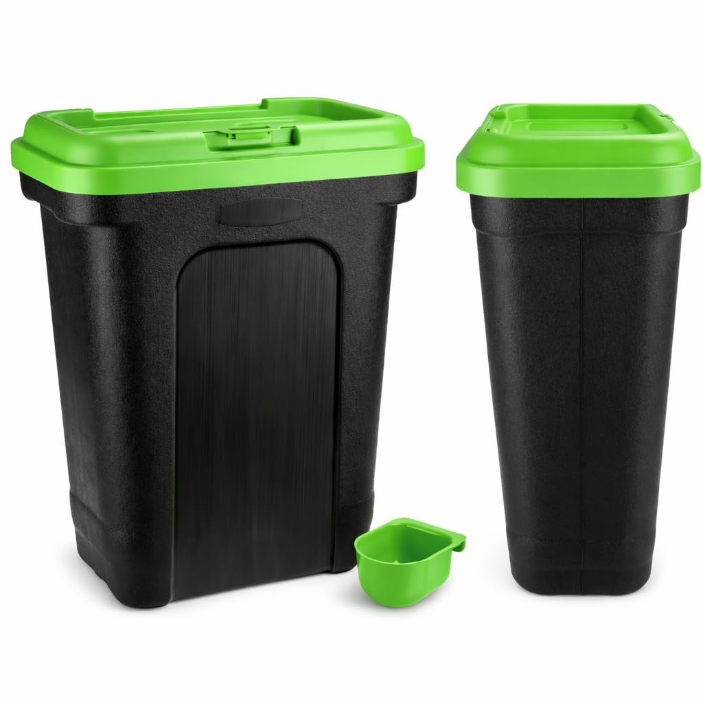 Large 30L/15kg Pet Food Storage Container with Scoop, Flip Top Lock & Airtight Seal – Ideal for Dog Food, Cat Food, and Treats – Durable Plastic Bin for Pet Supplies