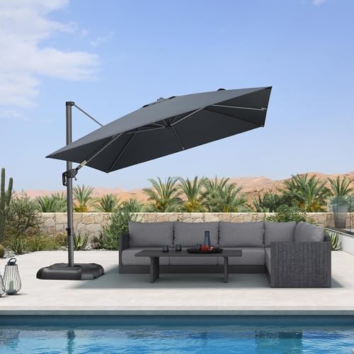 PURPLE LEAF 10' x 10' Patio Umbrella Outdoor Cantilever Umbrella Square Aluminum Offset Umbrella with 360-degree Rotation for Garden Patio Deck Pool, Grey — view 3