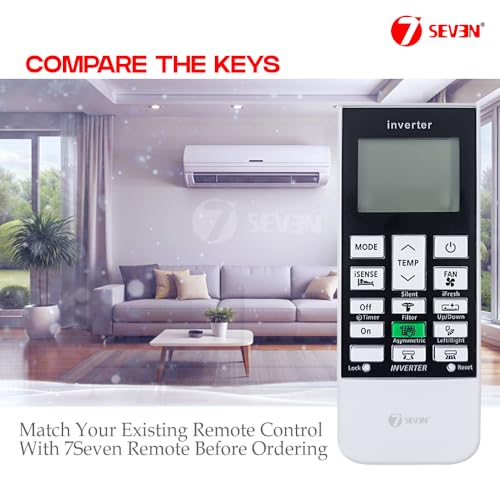 Image of 7SEVEN Compatible Hitachi AC Remote Control Model 168E for Split & Window 1-2 Ton Air Conditioner - Match Remote Keys Exactly to Replicate Genuine Remote Function