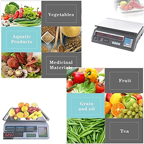 Precisión 40kg Escala de alimentos digitales con batería recargable, doble pantalla Menor comercial de peso para supermercado Producir carne de fruta de carne Tare Función Antishake Stainless Steel Pl