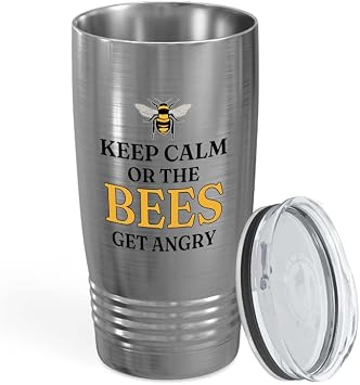 Beekeeper Silver Edition Silver Ringneck Tumbler 20oz - Keep Calm B - Farmer Honey Bee Gift For Beekeeping Apiarist Beehive Beeswax Bee Wranler Apiculturist Propolis