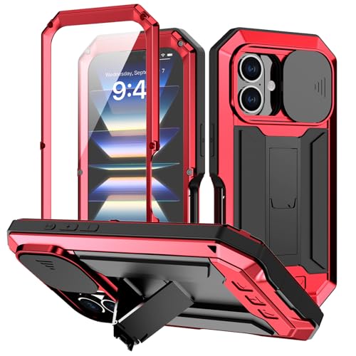 JUNENTER �P�[�X �d�b 16 Pro Max/16 Pro/16 Plus/16 �p�A���ϋv�ی� ���ȃt���{�f�B �~���^���[�O���[�h �J�o�[ �X�^���h�t�� �X�N���[���v���e�N�^�[�����A���b�h�A16